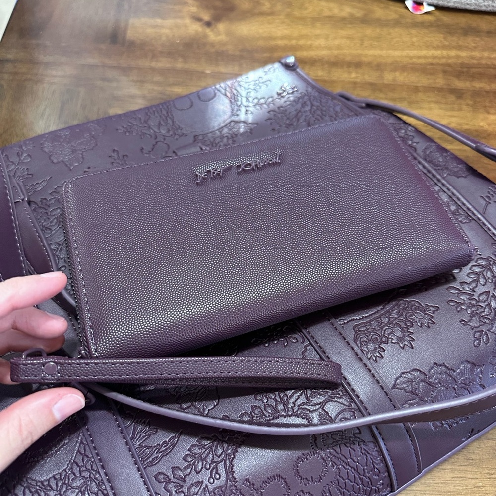 Betsey Johnson Purple Floral Embossed Bag and Wallet